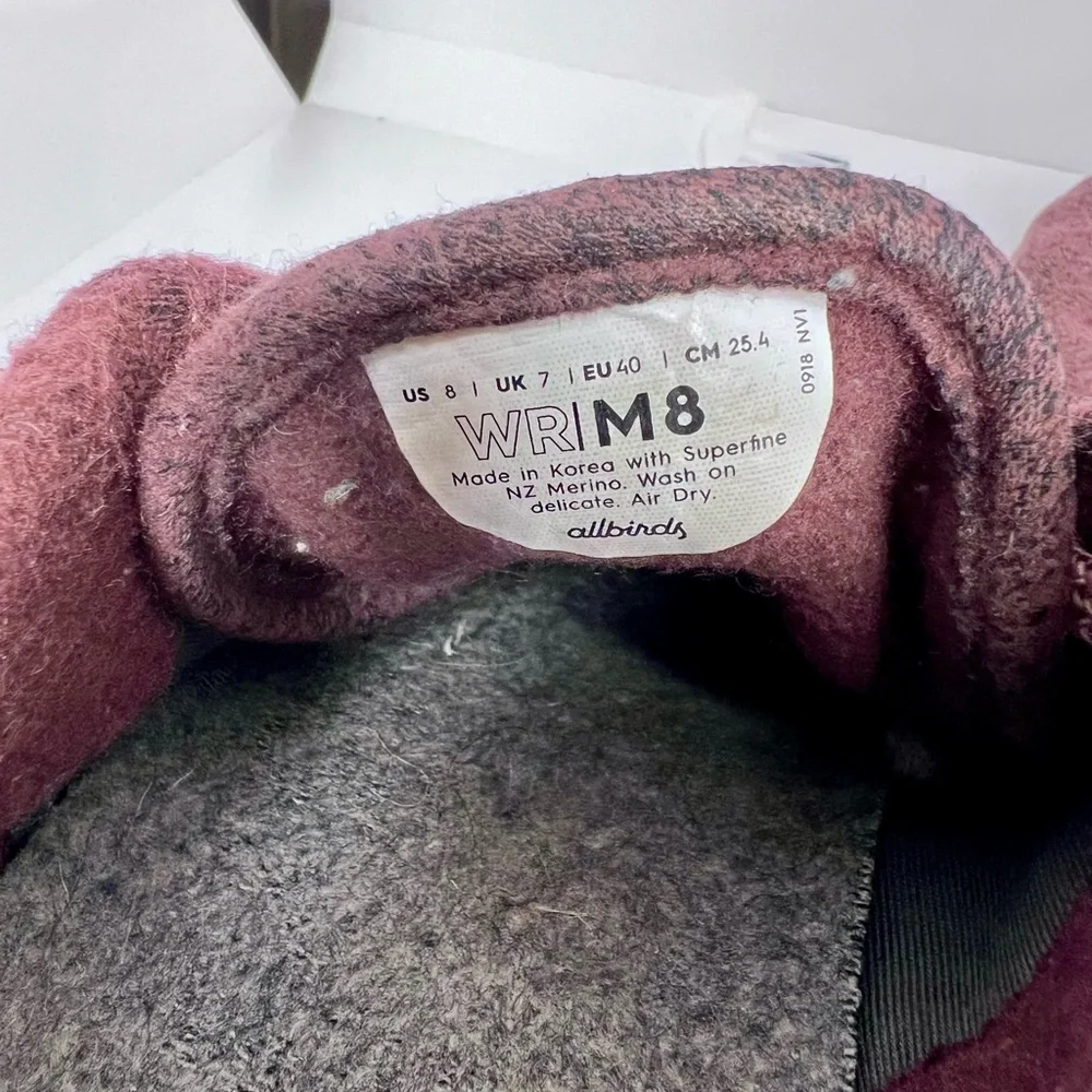 Allbirds Wool Runner Comfort‎ Running Athletic Sneakers Shoes Men’s 8 Burgundy - Picture 5 of 7